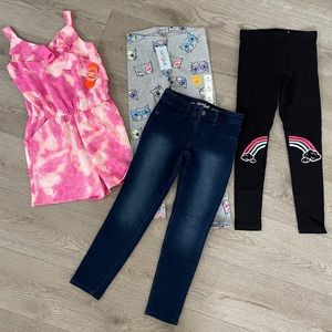 Girls Medium 7/8 romper leggings leggings jeans bundle